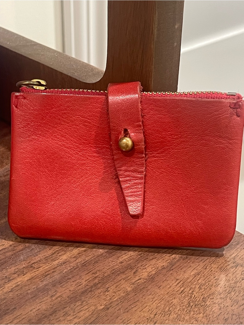 Madewell Red Leather Zip Wallet with Snap Strap SMALL